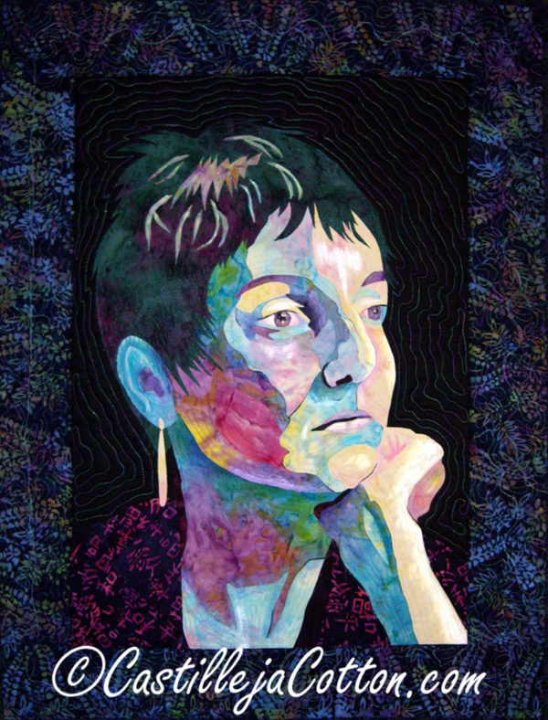 Castilleja Cotton Portrait Art Quilt Blue Woman